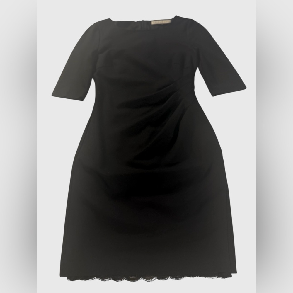 TRINA TURK Black Ponte Sheath Dress Lace Trim Size 2 Little Black Dress